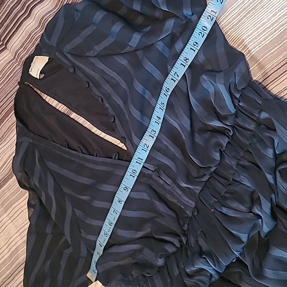 ASOS Curve Maternity Sz 12 Navy Satin Chiffon Sheer Striped Ruffles Midi Dress - Picture 13 of 16